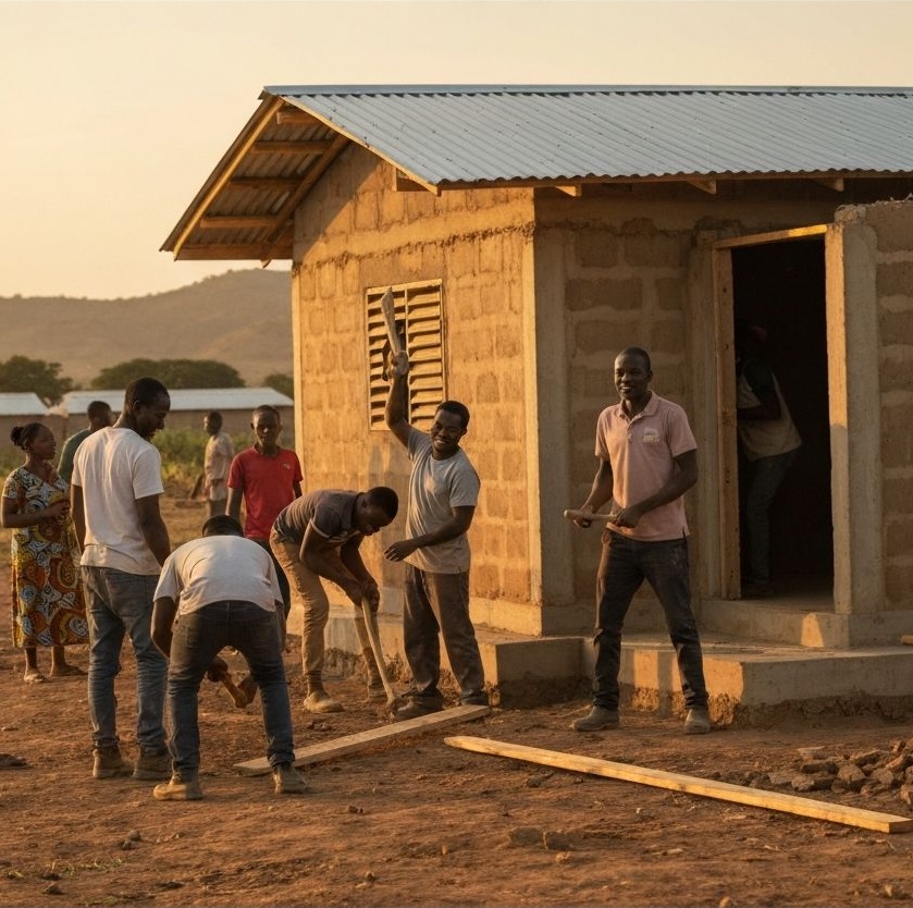African community building a school together